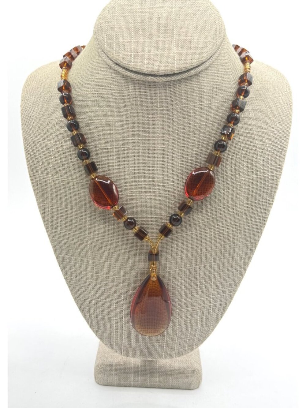 Tear Drop Y All Glass Necklace Topaz Color